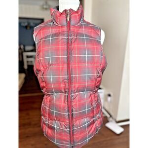 Eddie Bauer Plaid Goose Down Insulated Puffer Vest Small‎ Red Tartan